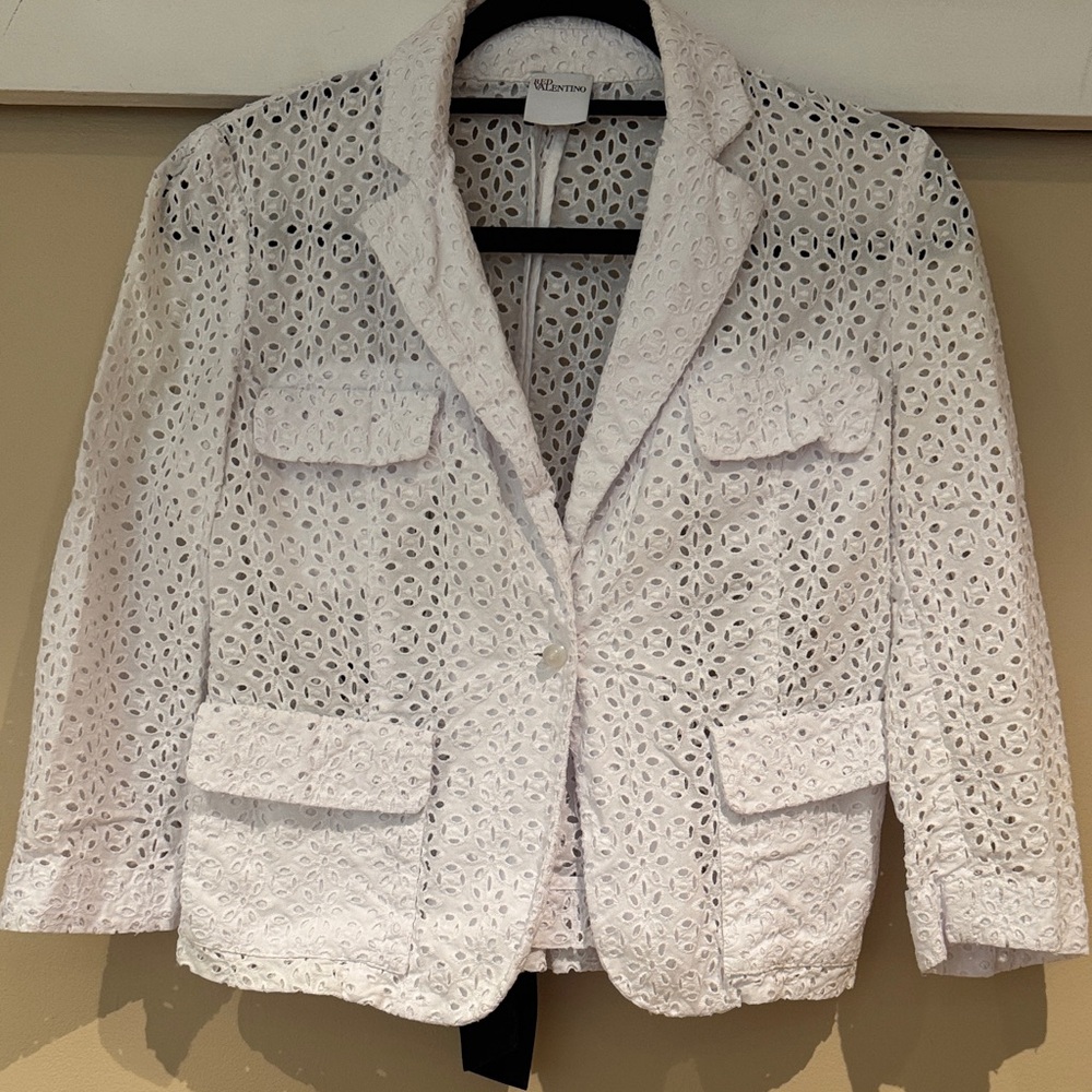 RED Valentino White Eyelet Lace Short Blazer